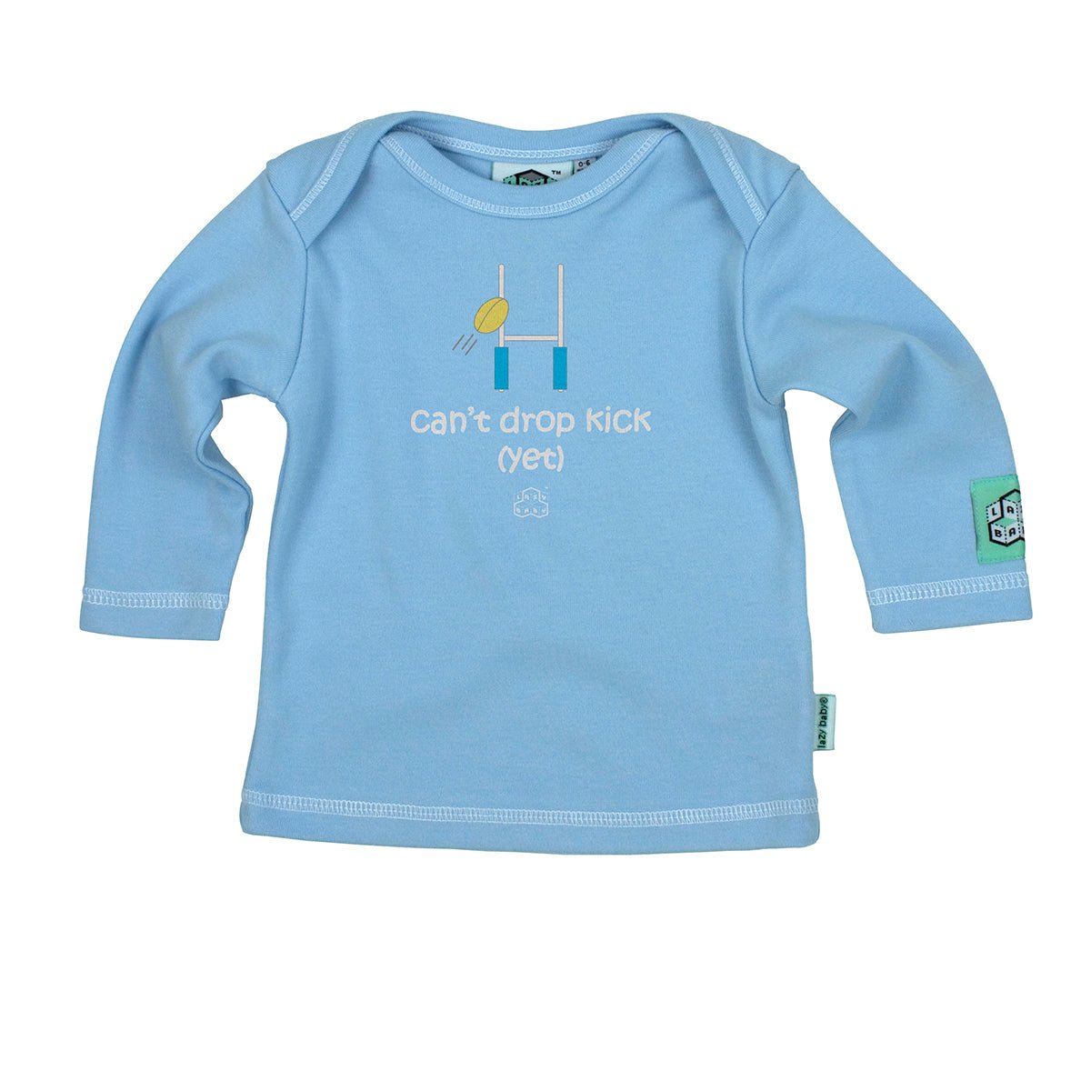 Baby Boy Gift for Rugby Players | Can't Drop Kick Yet Funny Newborn T Shirt - Lazy Baby