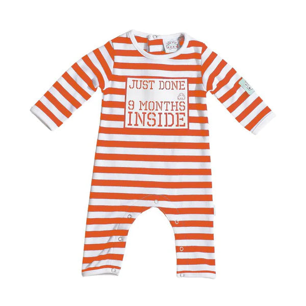 Just Done 9 Months Inside stripy orange autumn baby outfit