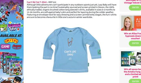 Lazy Baby Can't Ski Yet featured in UKmums.tv - Lazy Baby