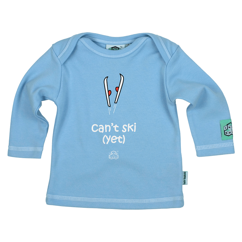Baby Gift for Skiers | Can't Ski Yet Baby T Shirt | Funny Newborn Gift for Skiing Parents - Lazy Baby