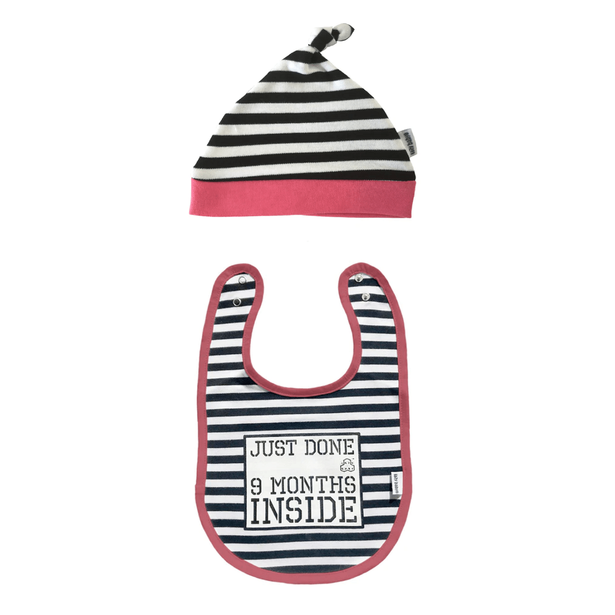 Baby Girl Gift Set Hat and Bib Bundle Just Done 9 Months Inside Cute Baby Gift for Girl - Lazy Baby