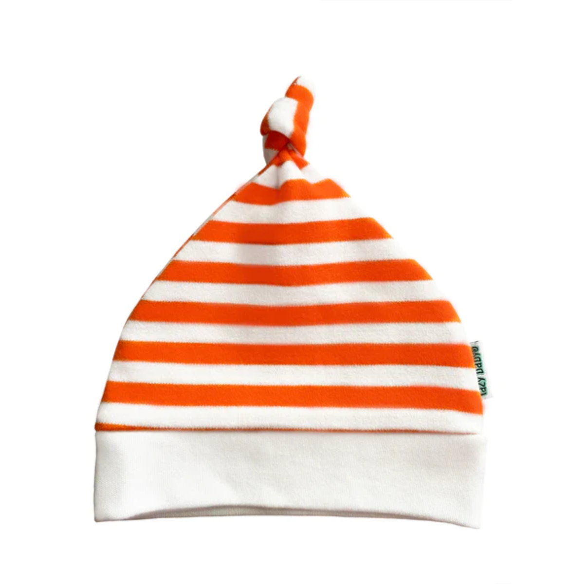 Orange and white stripy hat with knot detail