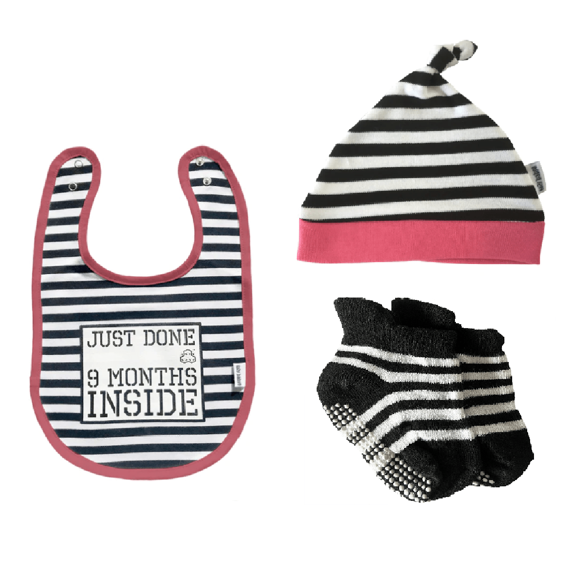 New Born Baby Essentials Gift Set Baby Girl Hat, Bib and Socks Just Done 9 Months Inside Cute Baby Gift - Lazy Baby