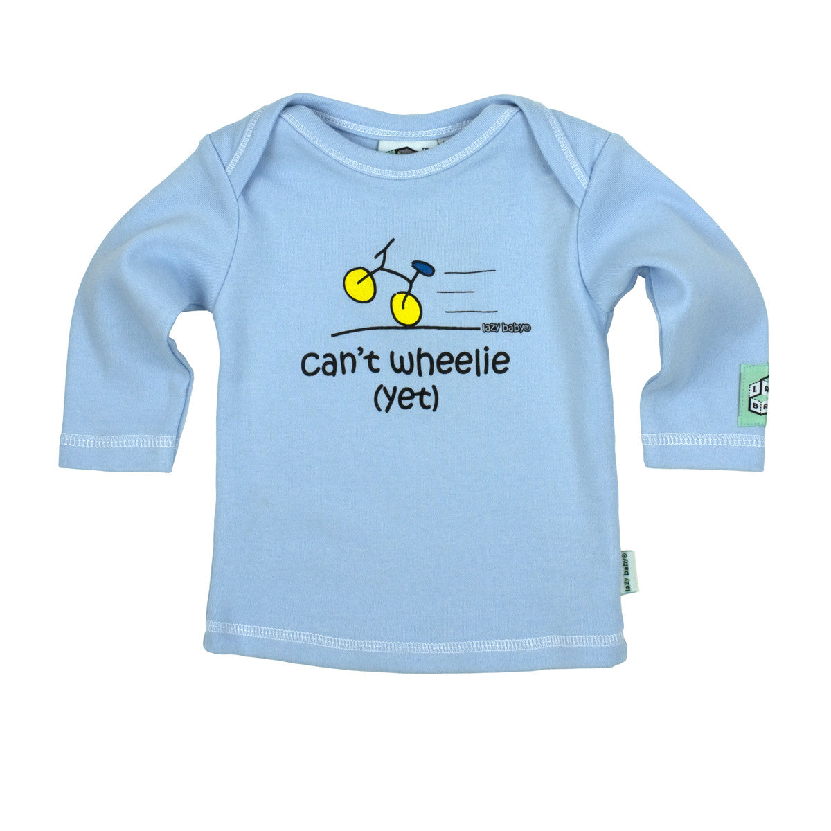 Newborn gift for baby boy cyclist - Can't wheelie yet - Lazy Baby