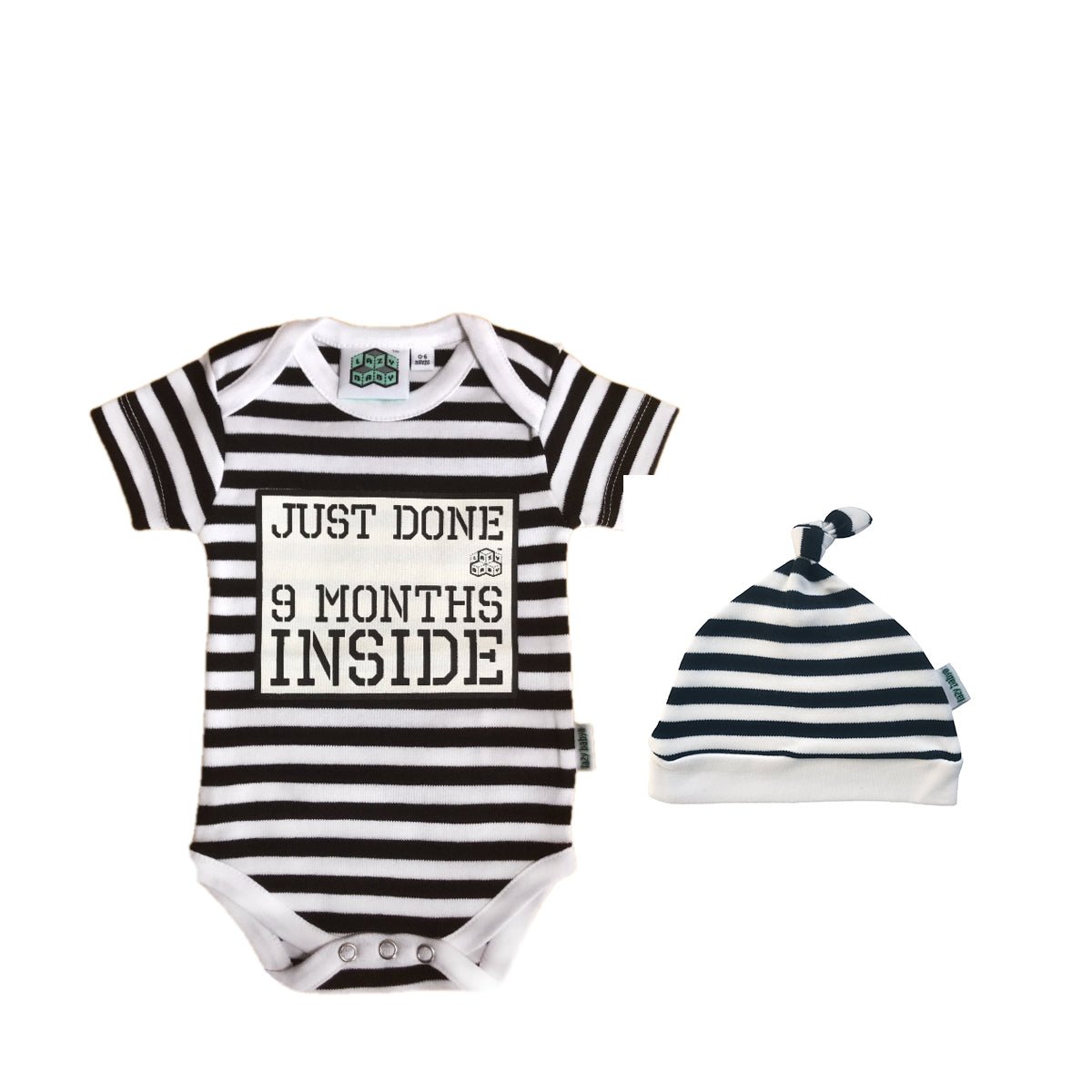 Baby Shower Gift - Just Done 9 Months Inside® Romper & Hat Gift Bundle - Lazy Baby