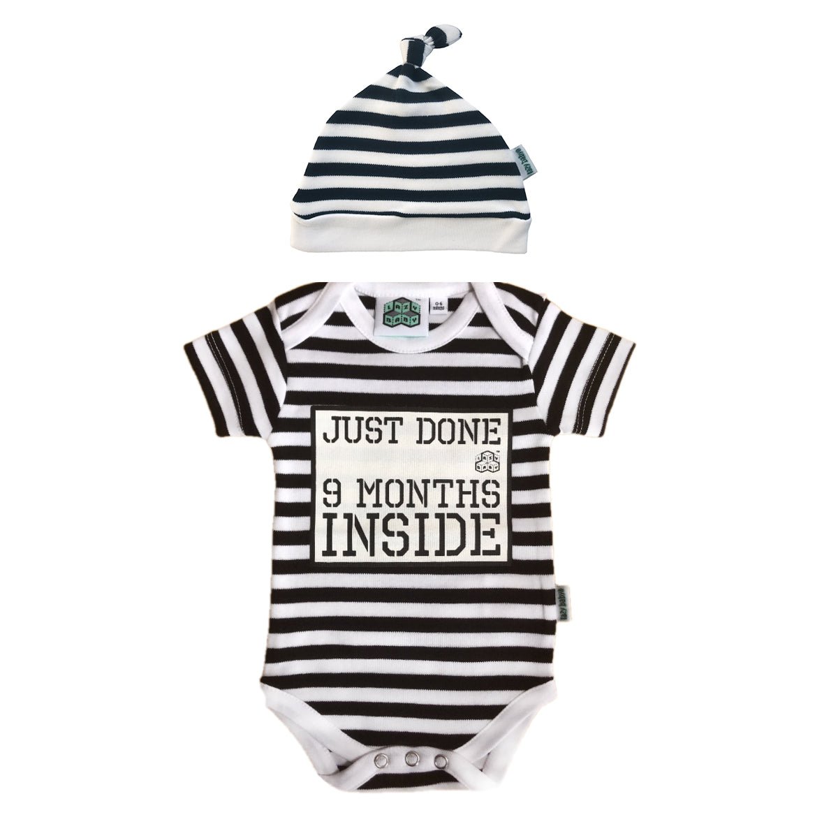 Baby Shower Gift - Just Done 9 Months Inside® Romper & Hat Gift Bundle - Lazy Baby