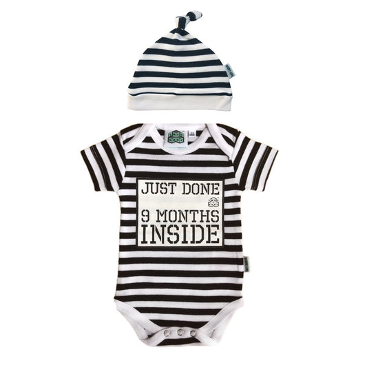 Baby Shower Gift - Just Done 9 Months Inside® Romper & Hat Gift Bundle - Lazy Baby