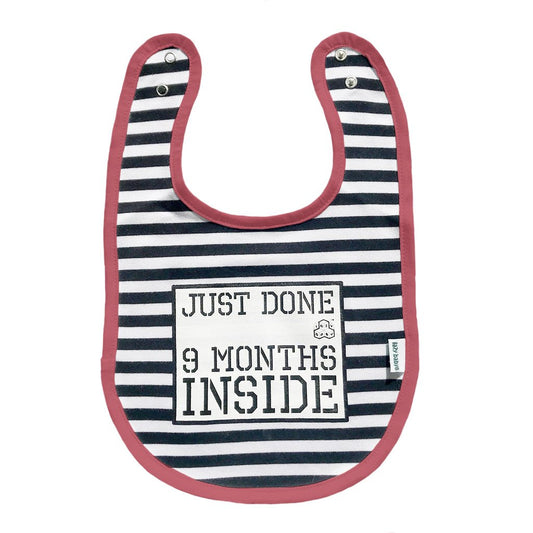 Cute Bib for Baby Girl | Just Done 9 Months Inside® Bib | Funny Baby Shower Gift - Lazy Baby