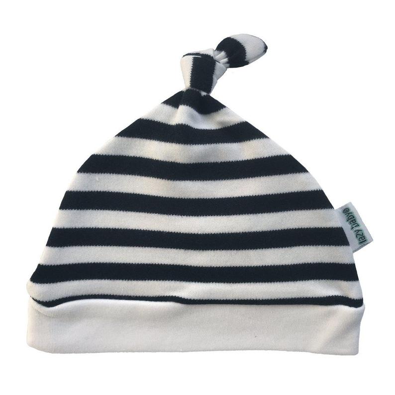 Black and white stripy hat with knot detail