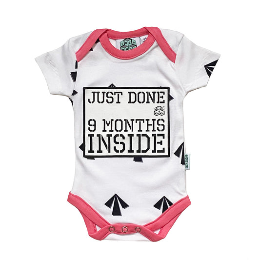 New born gift Just done 9 months inside® Arrows Newborn Vest with Pink Trim by lazy baby®