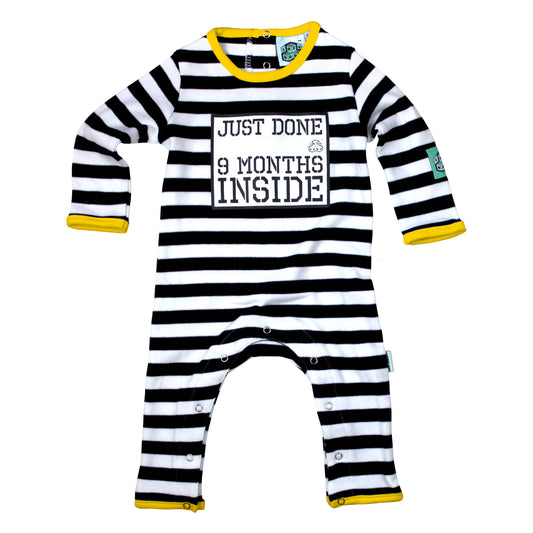Yellow Just Done 9 Months Inside® New Born Baby Grow- Baby Shower Gift - Coming Home Outfit  by Lazy Baby®