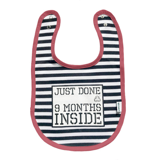 Lazy Baby® Baby Shower Gift : Just Done 9 Months Inside® : New Born Bib Pink Trim for Girl