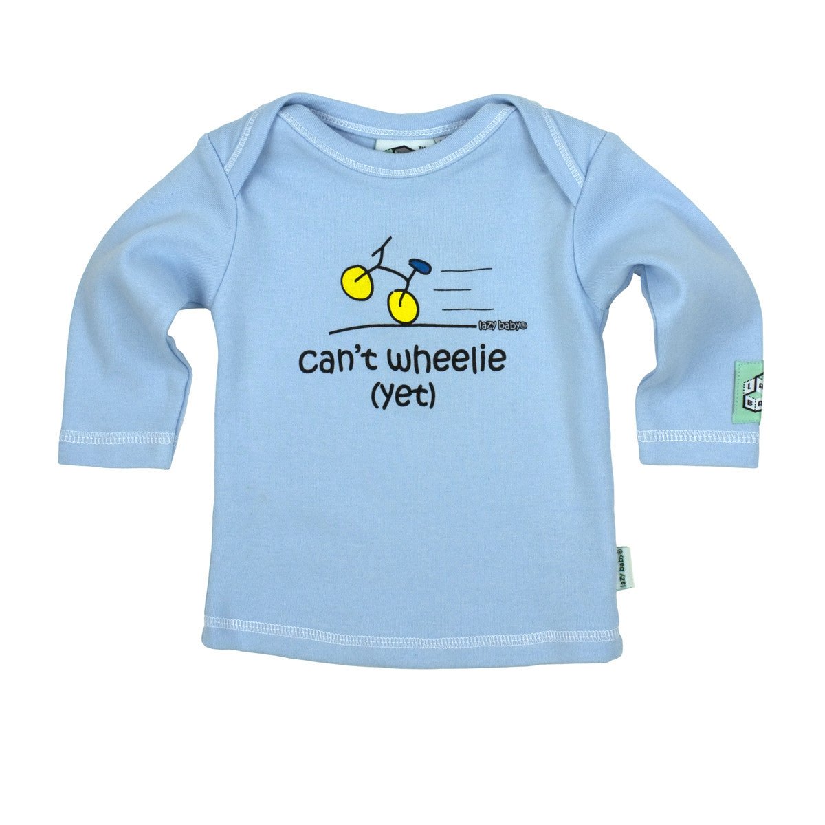 Newborn gift for baby boy cyclist - Can't wheelie yet - Lazy Baby