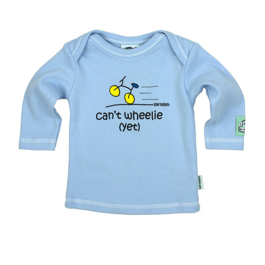 Newborn gift for baby boy cyclist - Can't wheelie yet - Lazy Baby