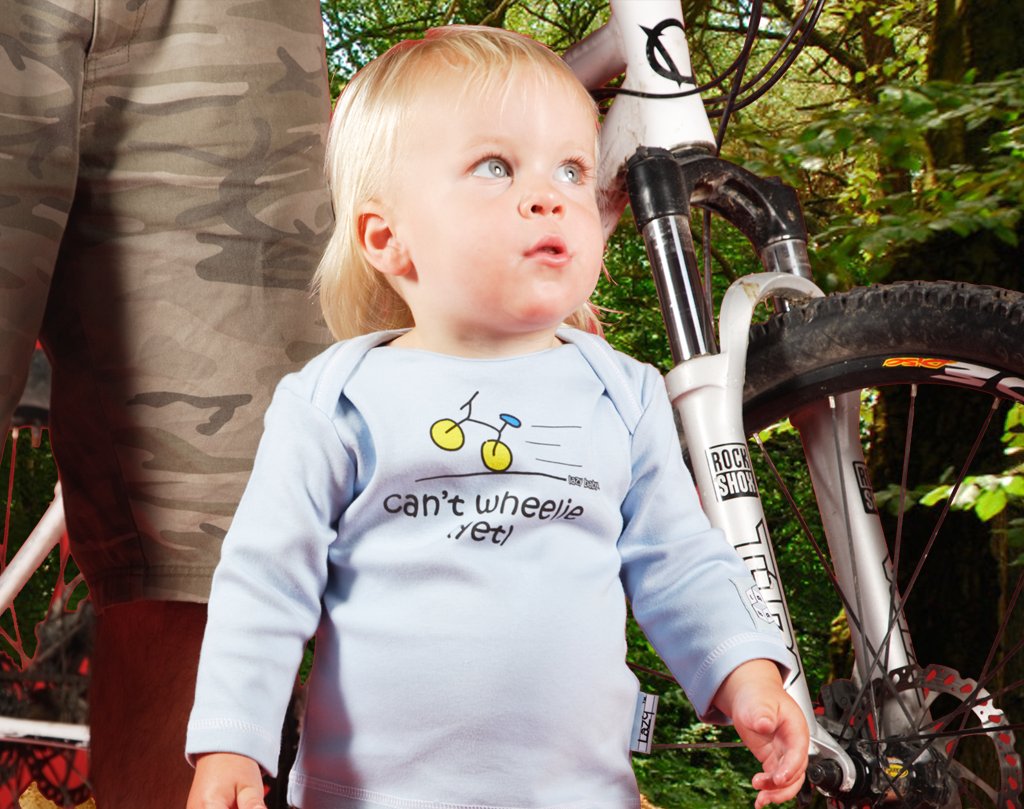 Newborn gift for baby boy cyclist - Can't wheelie yet - Lazy Baby