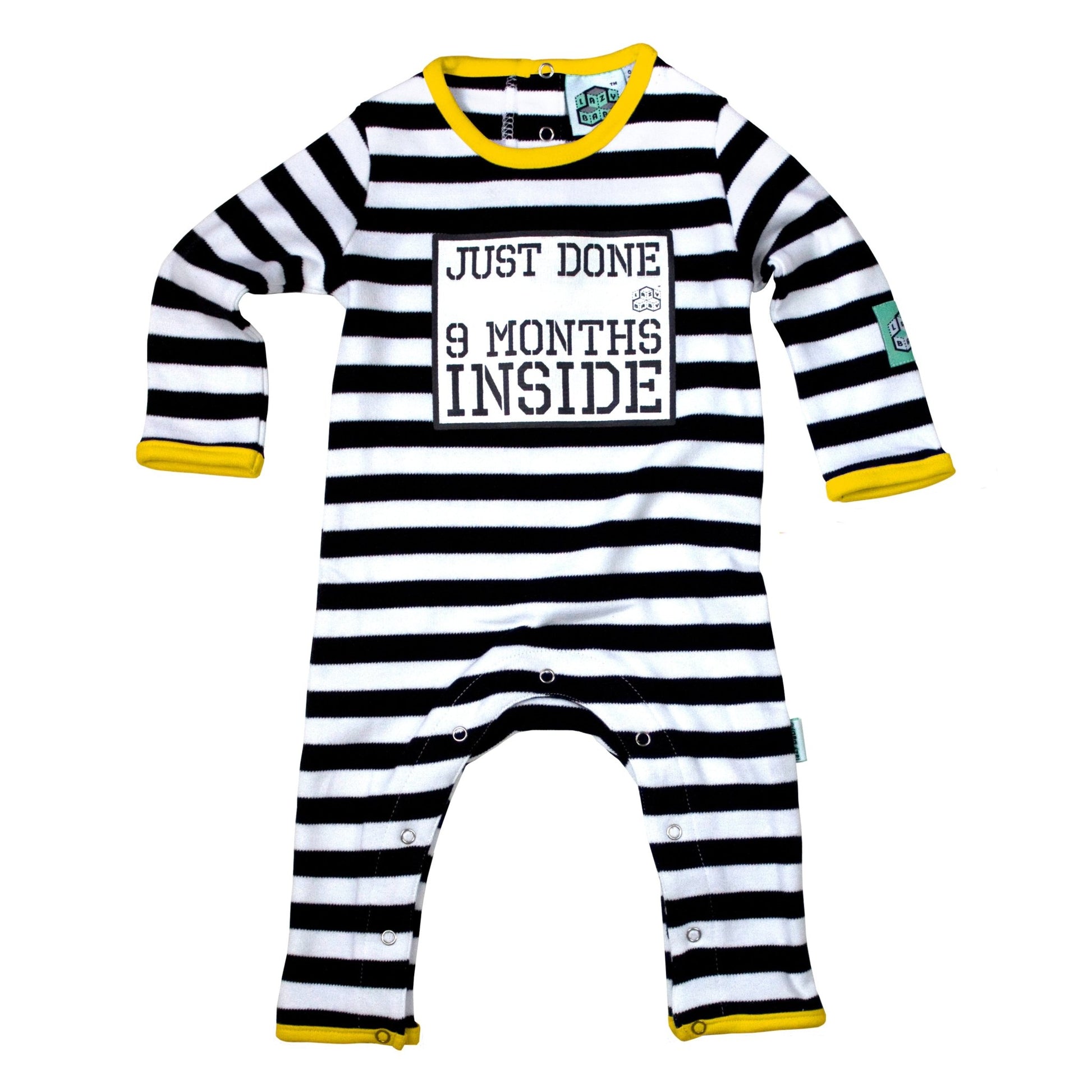 Work Colleague Baby Gift – Just Done 9 Months Inside® - Yellow Baby Grow by Lazy Baby® - Lazy Baby